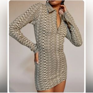 Urban Outfitters iets frans Retro Olive Cream Patterned Mini Dress Size M